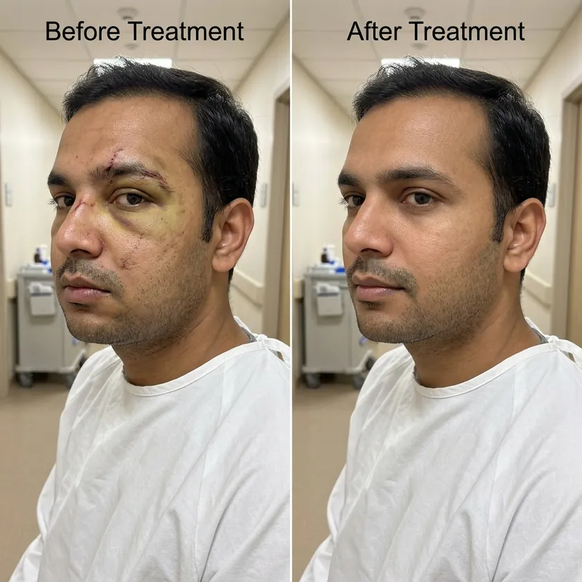 Facial injury and fracture repair — before and after